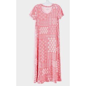 Cuddl Duds Flexwear Short-Sleeve Maxi Dress Coral Patchwork Petite XL A373537